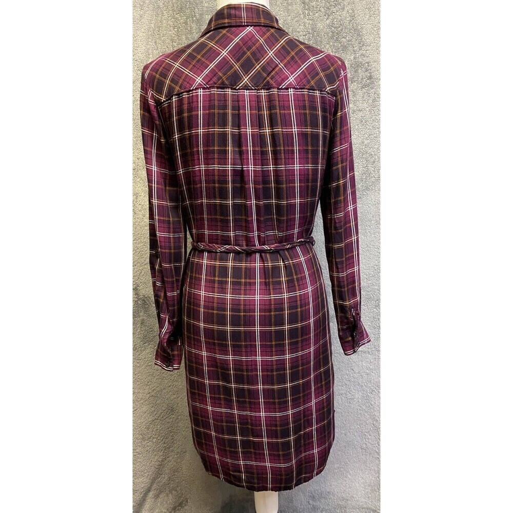 Banana Republic Women’s Plum Plaid, Button Down, Tie Waist Shirt Dress Size 2 - Picture 7 of 16